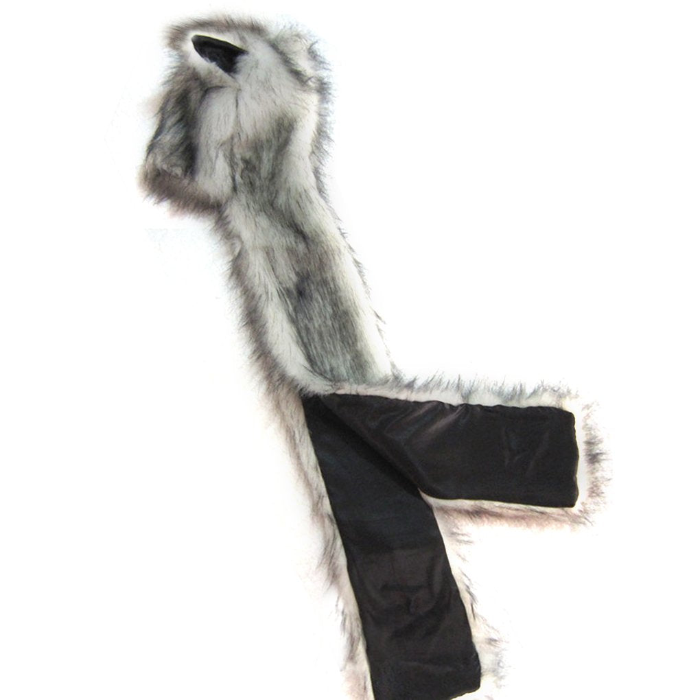Winter Animal Hat Faux Fur Hooded Scarf Cute Furry Ears Paw Gloves Pocket Hoodie Beanie Cap Party Costume for Women Girls (White)