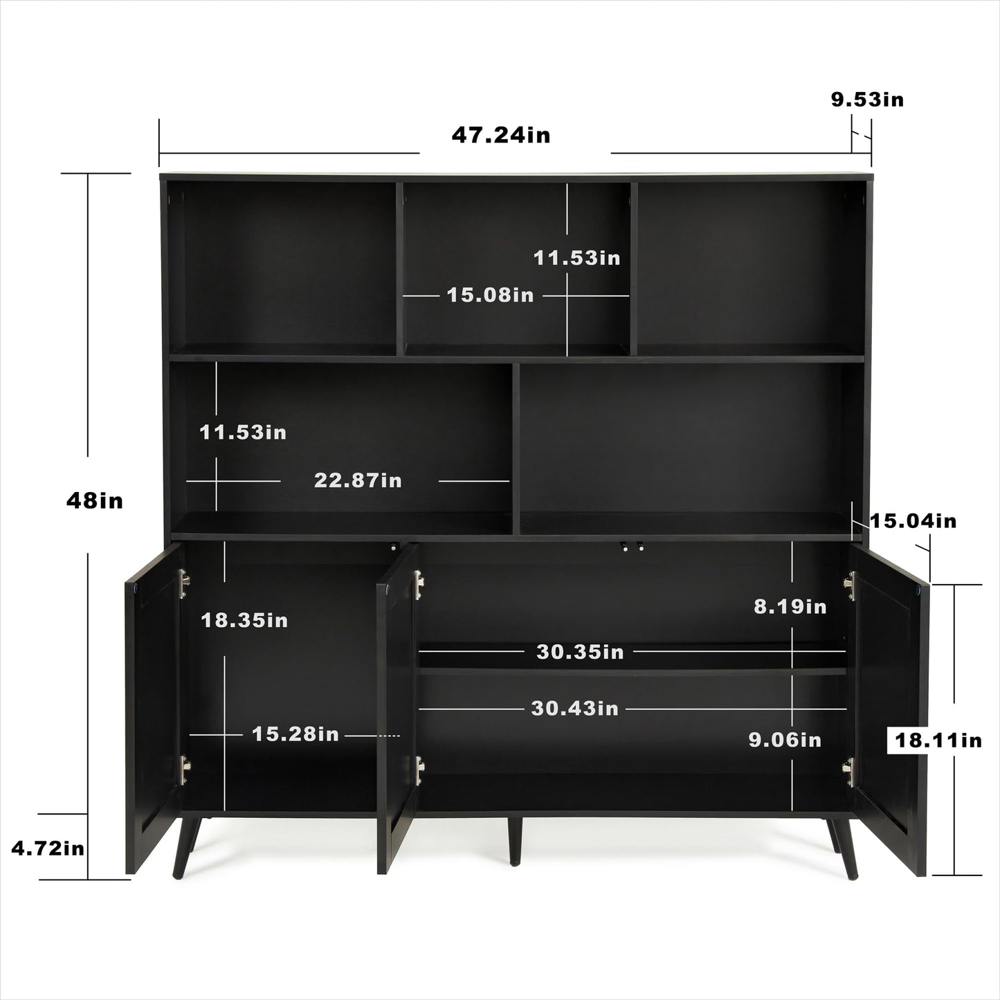 VitoEone Bookcase, Tall Bookshelf Bookcase with Doors, Book Shelves Book Shelf for Bedroom, Black Bookshelf Cabinet with Storage, Book Cases Display Cabinet Bookshelves for Home Office, Living Room