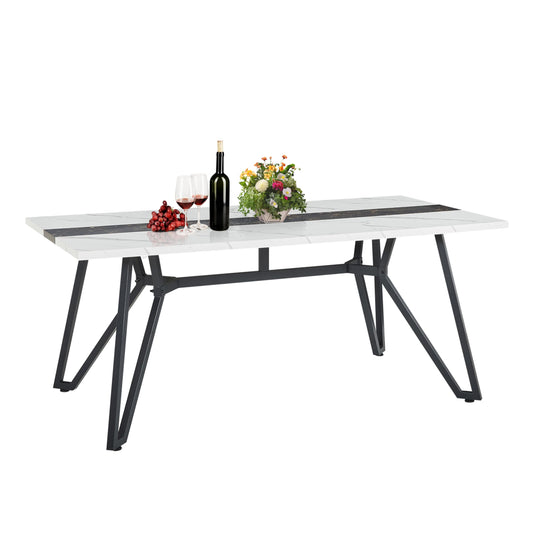 71 Inch Dining Table for 4 6 8, Modern Rectangular Wood Kitchen Table, Marble Grain Dining Room Table for 8 People, 6ft Large Dinner Tables with Adjustable Legs,Home Kitchen Furniture