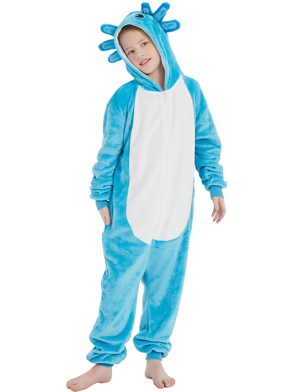 ABENCA Axolotl Onesie Kids Costume Animal Girls One Piece Pajamas Cosplay Halloween Christmas.Blue Axolotl.130