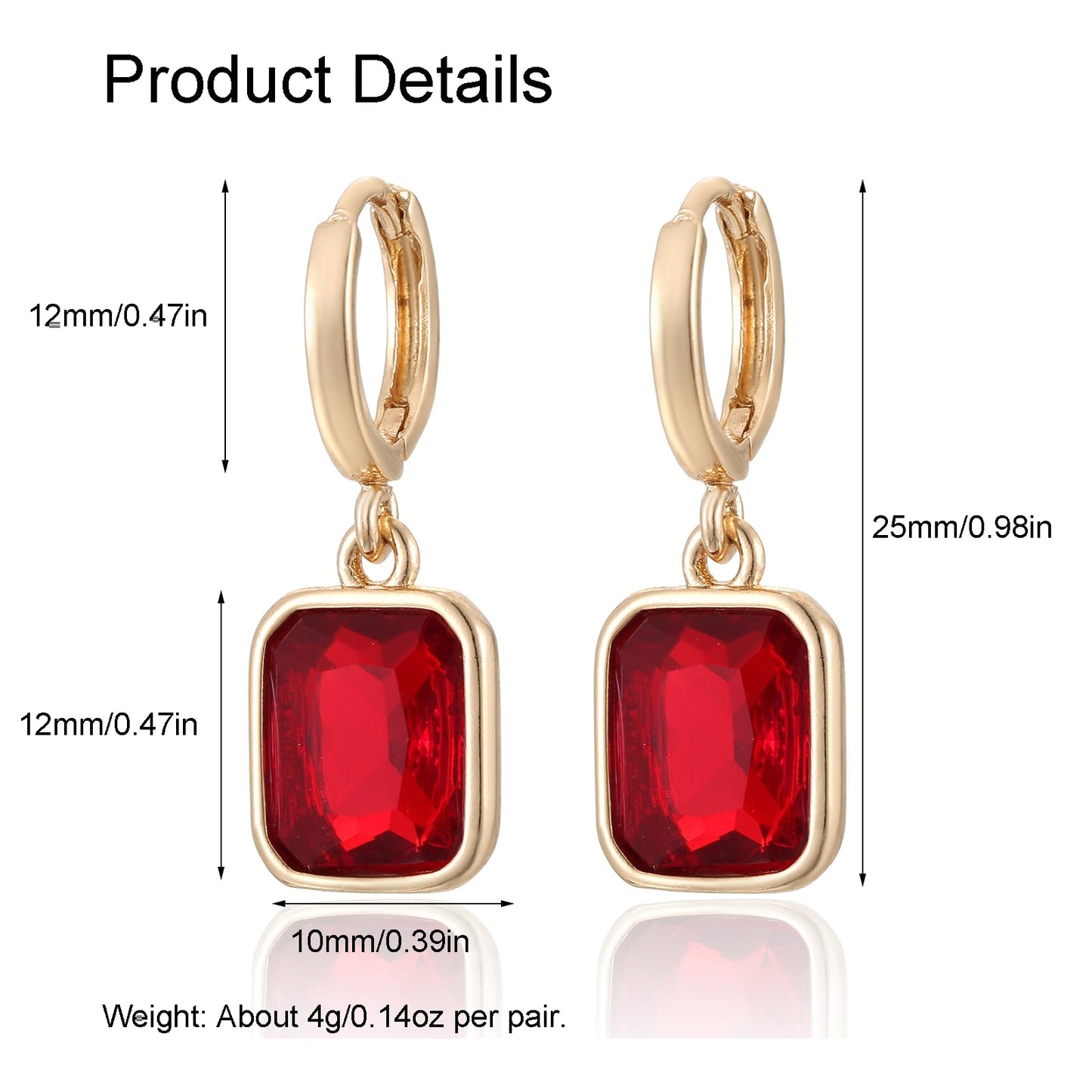 Winssigma Birthstone Crystal Hoop Earrings, Gold Small Dainty Birthstone Drop Earrings Huggie Hoop for Wedding Birthday Everyday Wear(Red)
