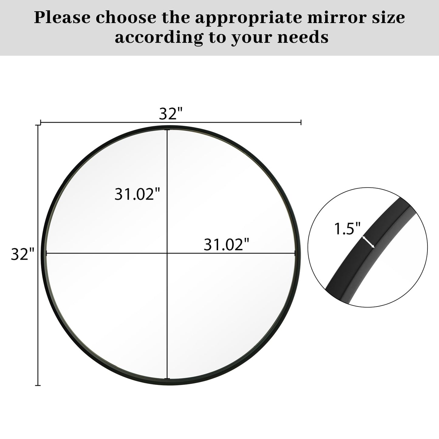 WallBeyond Round Wood Mirror, 32" Round Modern Decoration Large Circle Wall Mirror for Bathroom Living Room Bedroom Entryway, Black