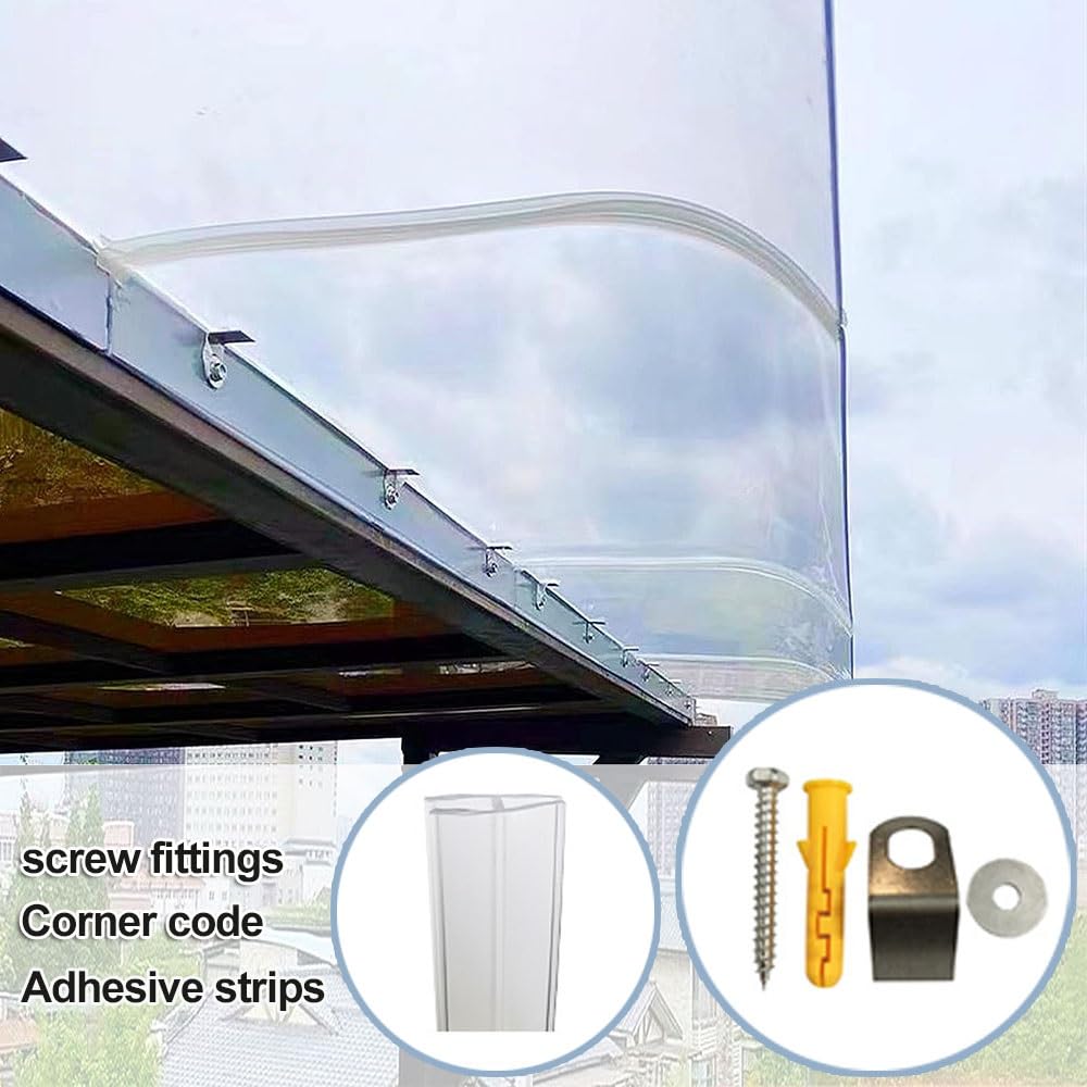 Width 16" 31" 39" 47" 94" Window Awning Clear Polycarbonate Cover Exterior Door Canopy for Porch Patio Roof Rain Shelter 14" Depth