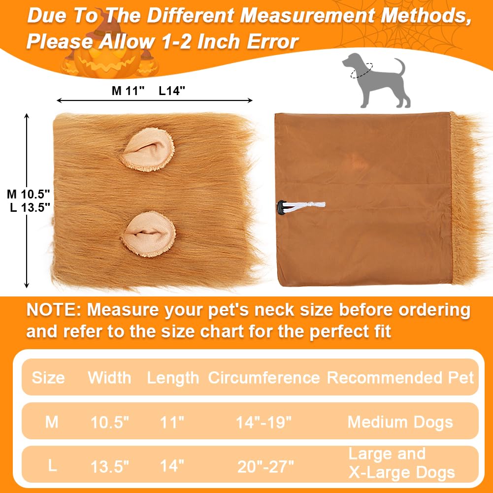 Vivifying Lion Mane for Dog, Adjustable Halloween Lion Costume Wig with Ears for Medium and Large Dogs, Realistic & Funny Accessory Perfect for Parties and Photoshoots (Large, Brown)