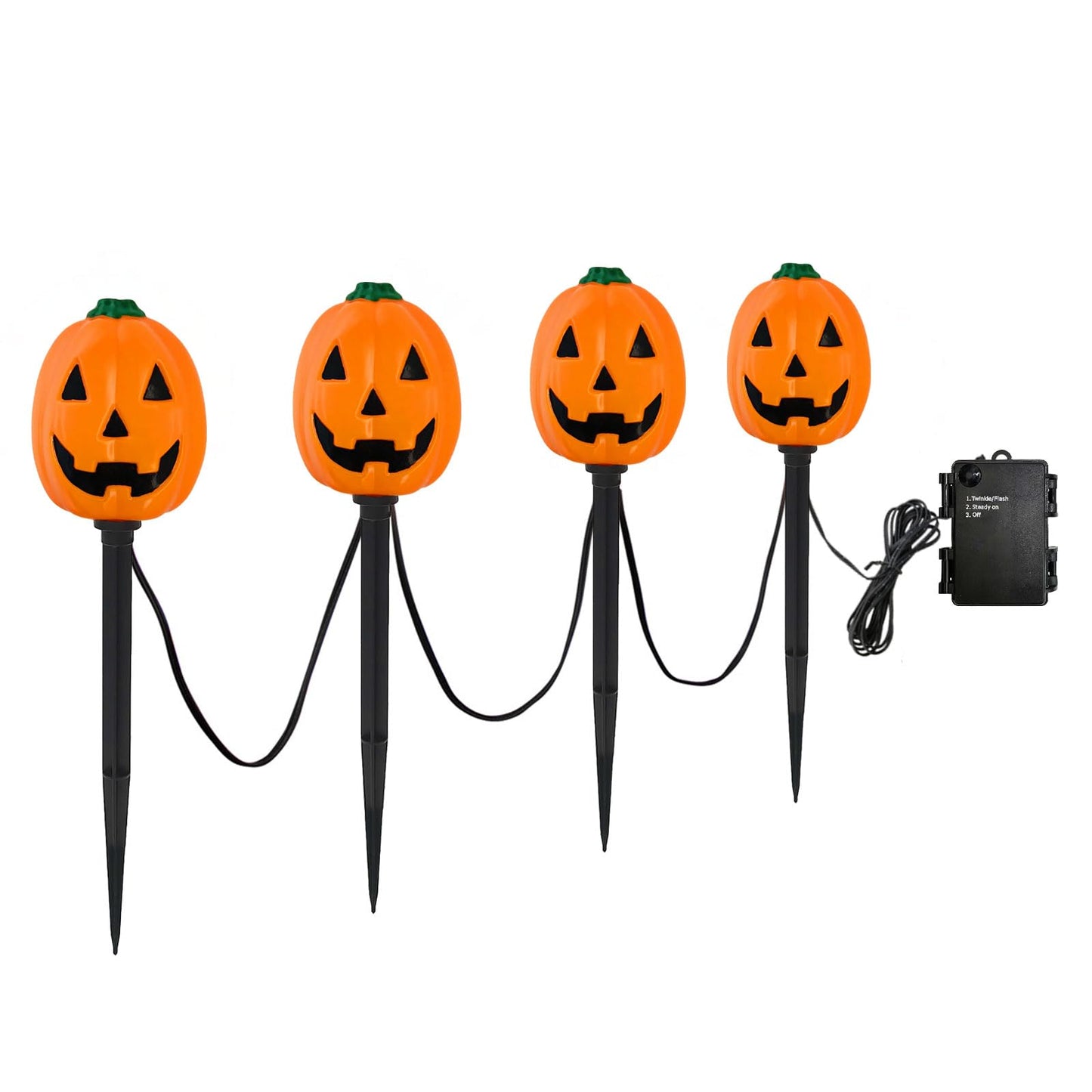 Halloween Pumpkin Pathway Lights Outdoor, Set of 4 Pre-lit Jack-O-Lanterns Pathway Markers Stake Battery Operated Waterproof for Path, Yard, Lawn, Garden, Landscape Halloween Party