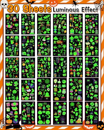 500 Styles Luminous Halloween Tattoos Party Favors for Kids, Halloween Temporary Tattoos Stickers Goodie Bag Stuffers Gifts Treats for Party Supplies