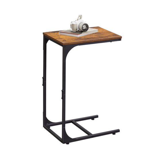 WLIVE C Shaped End Table, Small Couch Side Tables with Metal Frame That Slide Under, Sofa Table TV Tray for Living Room, Bedroom, Rustic Brown
