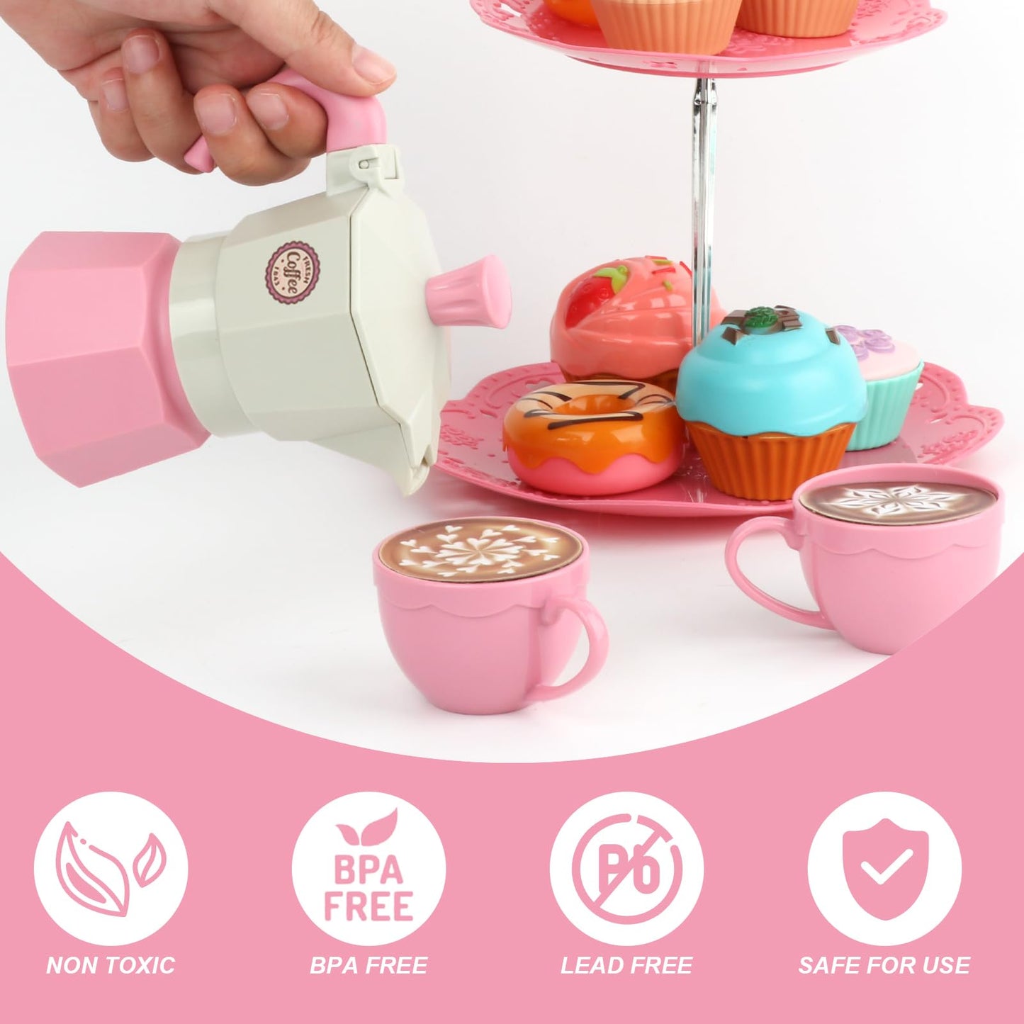 Viwulute Afternoon Tea Toys Set Pretend Play Food Toys for Toddler Girls, Party Tea Playset Toy Gifts for 3 4 5 6 Year Old Girl Boy Kids Toddlers