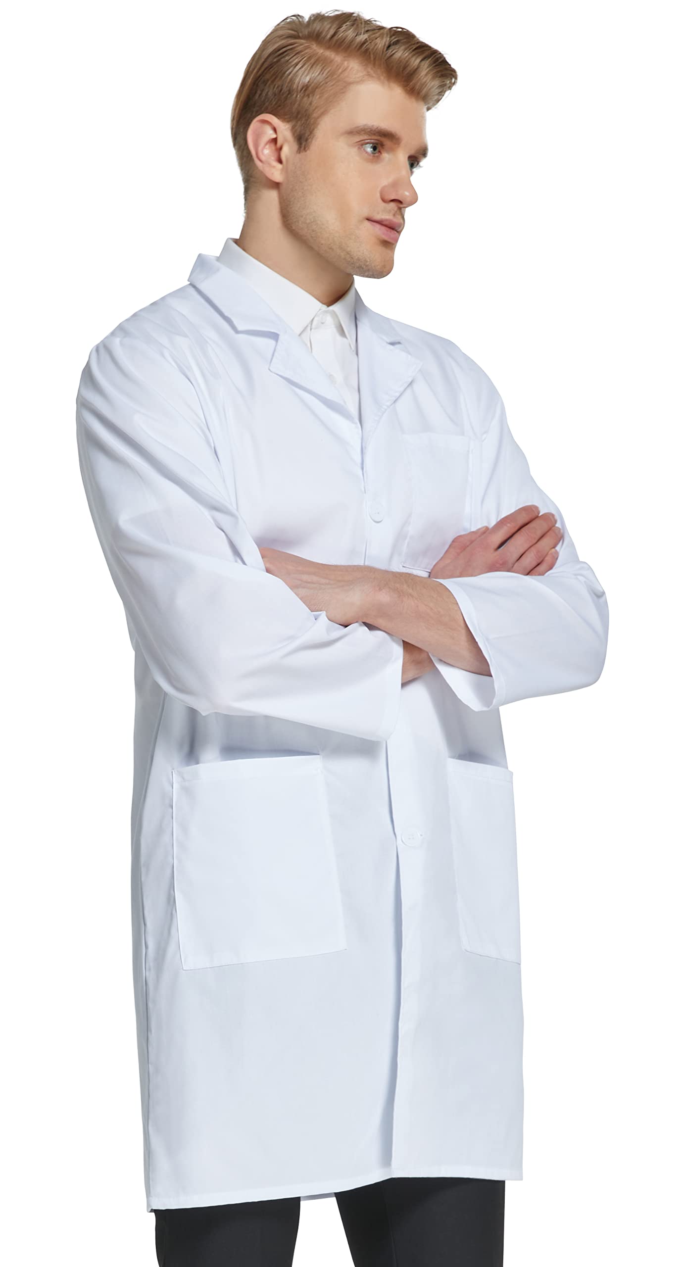 VOGRYE Professional Lab Coat for Men Women Long Sleeve, White, Unisex XL