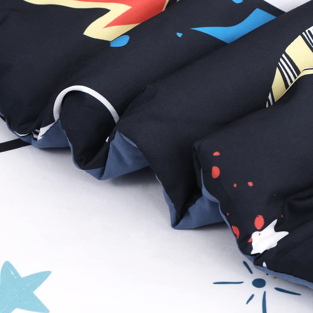 Wajade Kids Space Comforter Set Bed in A Bag Twin Size 7 Piece 3D Space Rocket Planets Bedding Set for Teens Boys Girls (1 Comforter, 1 Flat Sheet, 1 Fitted Sheet, 2 Pillowcase and 2 Pillow Sham)