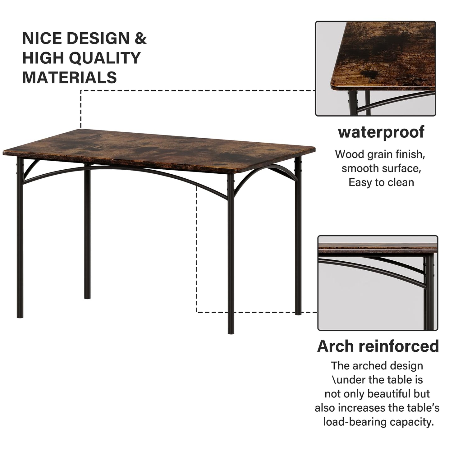 4 EVER WINNER Dining Table Set for 4, Kitchen Table with Upholstered Bench and 2 Chairs, Dining Room Set for Small Space, Apartment, Kitchen, Rustic Brown