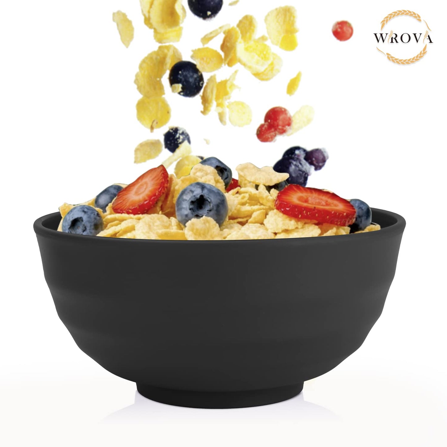 Wheat Straw Bowls Set 60 OZ Unbreakable Large Cereal Bowls Set of 6 Microwave and Dishwasher Safe Bowls Big Bowls for Camping and Picnic BPA Free Soup Bowl for Serving Oatmeal and Salad. Black