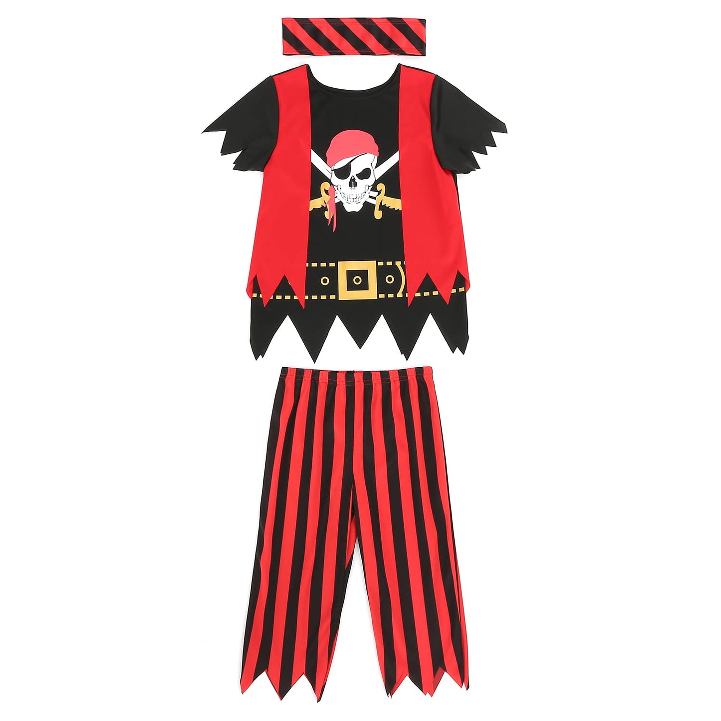 Wizland Children's Pirate Costume 8pcs Deluxe Pirate Costume for kids 5-6years