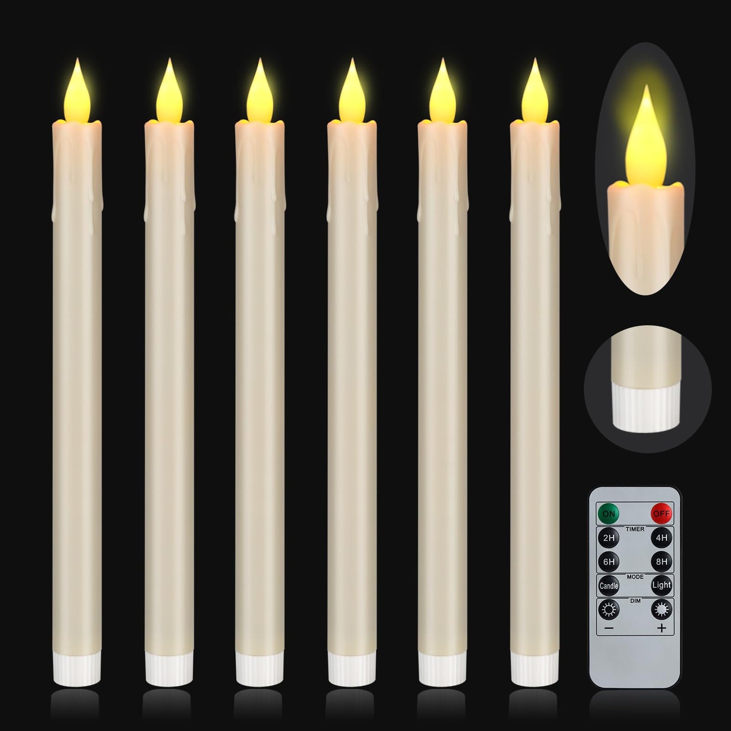 wemarry Flameless Taper Candles 10.6" Dripless Battery Operated with Remote Timer 6 Pack, 400+ Hours by 2 AA Batteries for Home Decor, Candlelight Dinner, Weddings