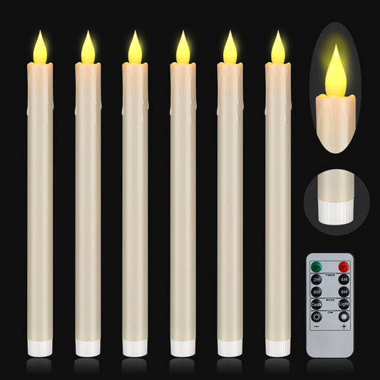 wemarry Flameless Taper Candles 10.6" Dripless Battery Operated with Remote Timer 6 Pack, 400+ Hours by 2 AA Batteries for Home Decor, Candlelight Dinner, Weddings
