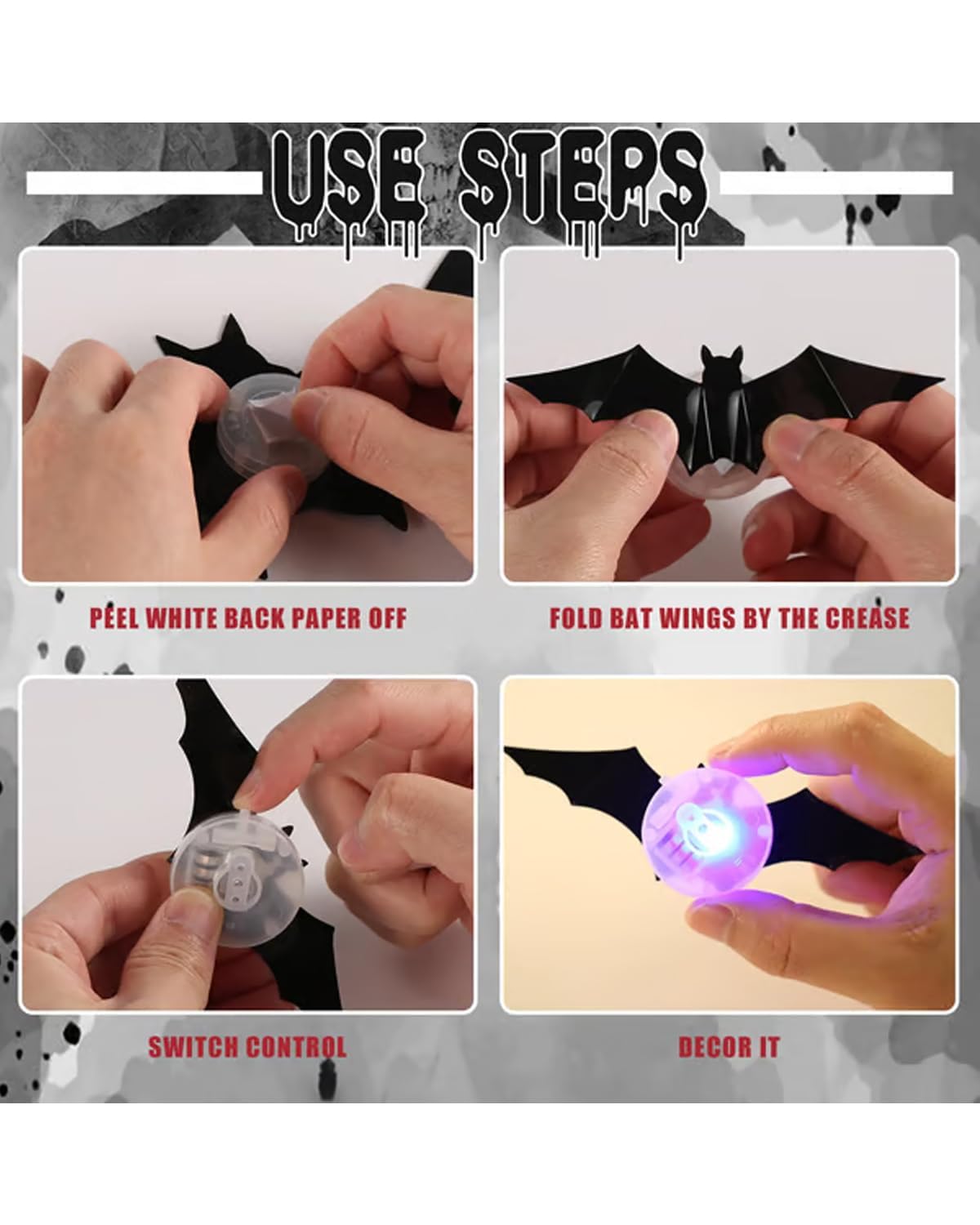 3D Bat Design LED Decoration - 2025 Halloween Lighted Stickers Decor Light - Hanging Wall Luminous Glow Clings for Home Bar Halloween Party (Bats-12PCS)