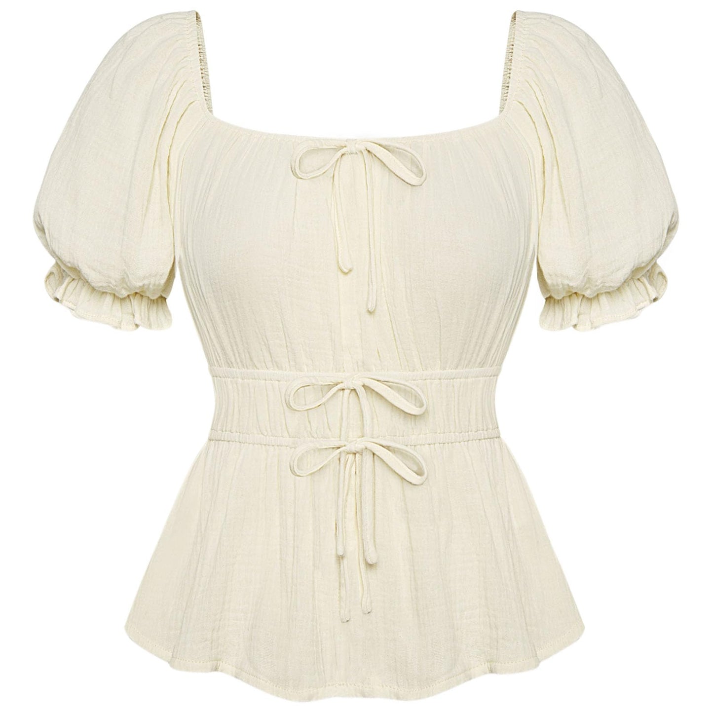 Women Peasant Blouse Renaissance Pirate Short Sleeve Shirt Tops Apricot M
