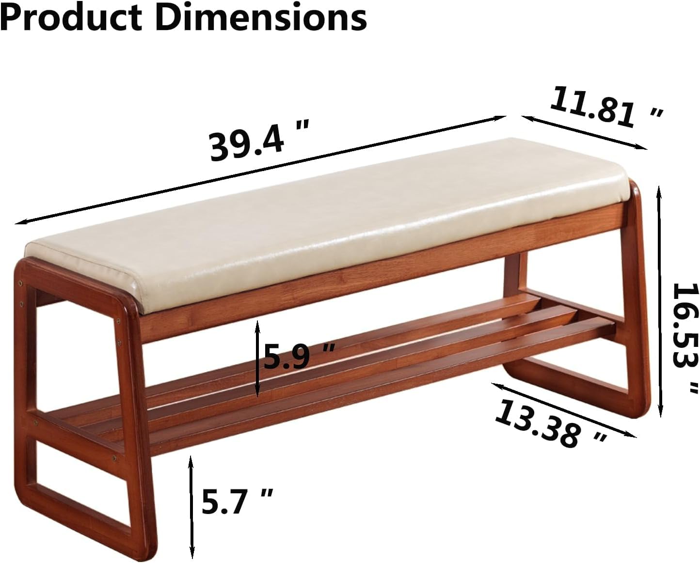 ABAMFUR Shoe Rack Bench, Solid Wood Entryway Bench, Shoe Storage with Cushion Seat for Entry, Hallway (Beige-39.4")