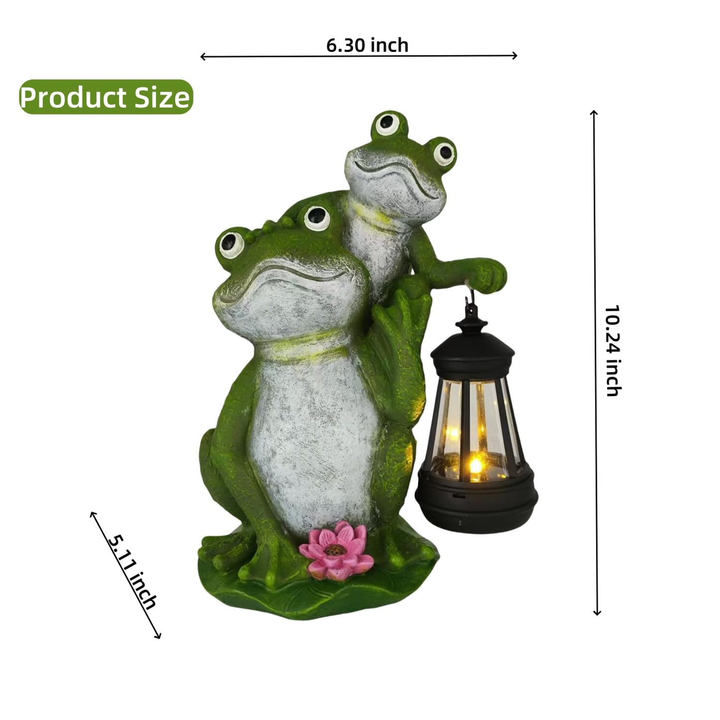 VKX Solar Garden Frog Statues with LED Lantern, Resin Outdoor Statues, Figurine Light,Cute Decoration, Outdoor Decor for Porch Patio, Yard Lawn, Housewarming Gift