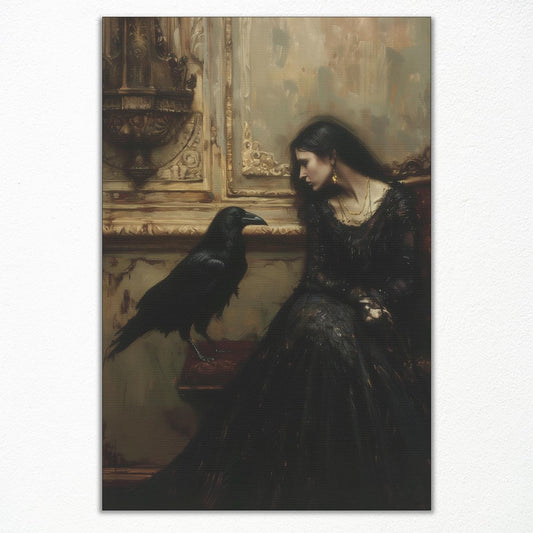xbsifyiooa Goth Crow Women Goth Print Gothic Princess Canvas Wall Art Raven Poster Victorian Dark Academia Paintings Moody Victorian Romance Art Halloween Picture 8x12in Unframed