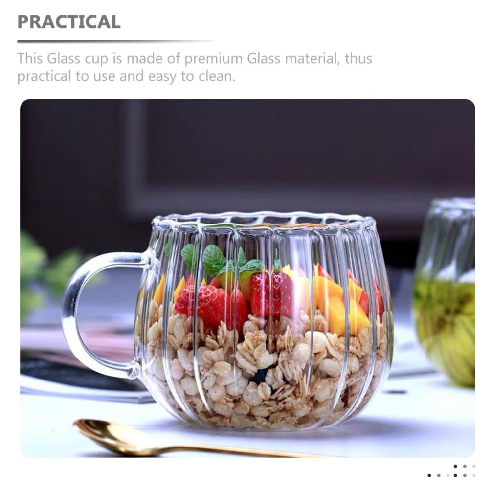 2Pcs Transparent Glass Pumpkin Mugs with Handle, 12oz Heat-Resistant Clear Coffee Tea Milk Cups, Borosilicate Glass Drinking Cups for Home, Office, Microwave Safe