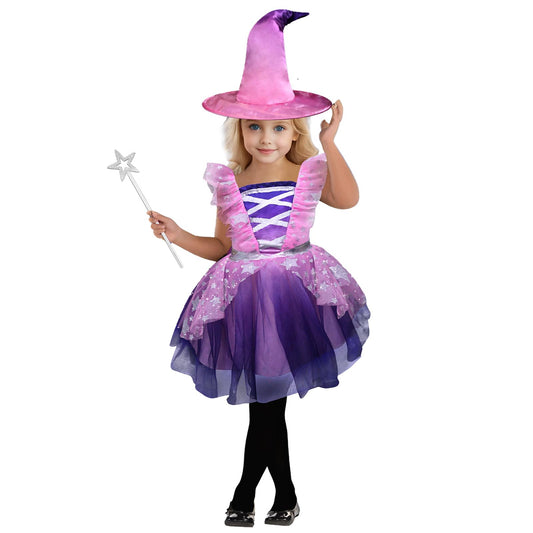 XXLOG Witch Costume for Girls Princess Dress with Hat and Wand Party Halloween Costumes for Kids S