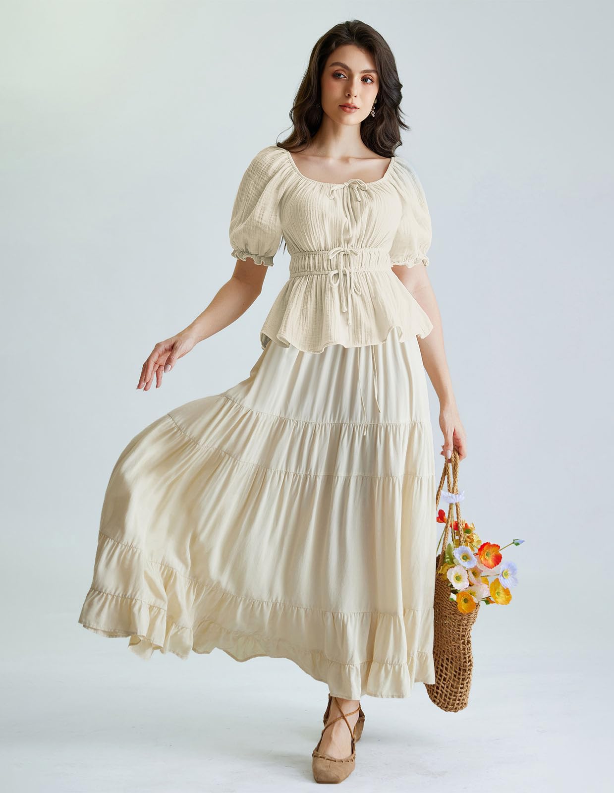 Women Peasant Blouse Renaissance Pirate Short Sleeve Shirt Tops Apricot M