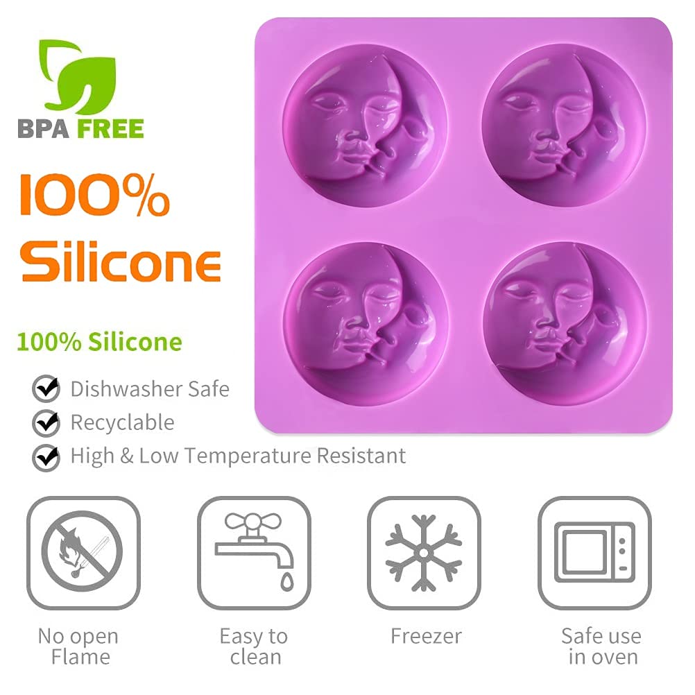 2 Pcs Silicone Soap Molds, Sun & Moon Face Soap Molds for Soap Making, Bath Bomb Molds for Bath Bomb, Chocolate, Candle, Valentine Wedding Gift