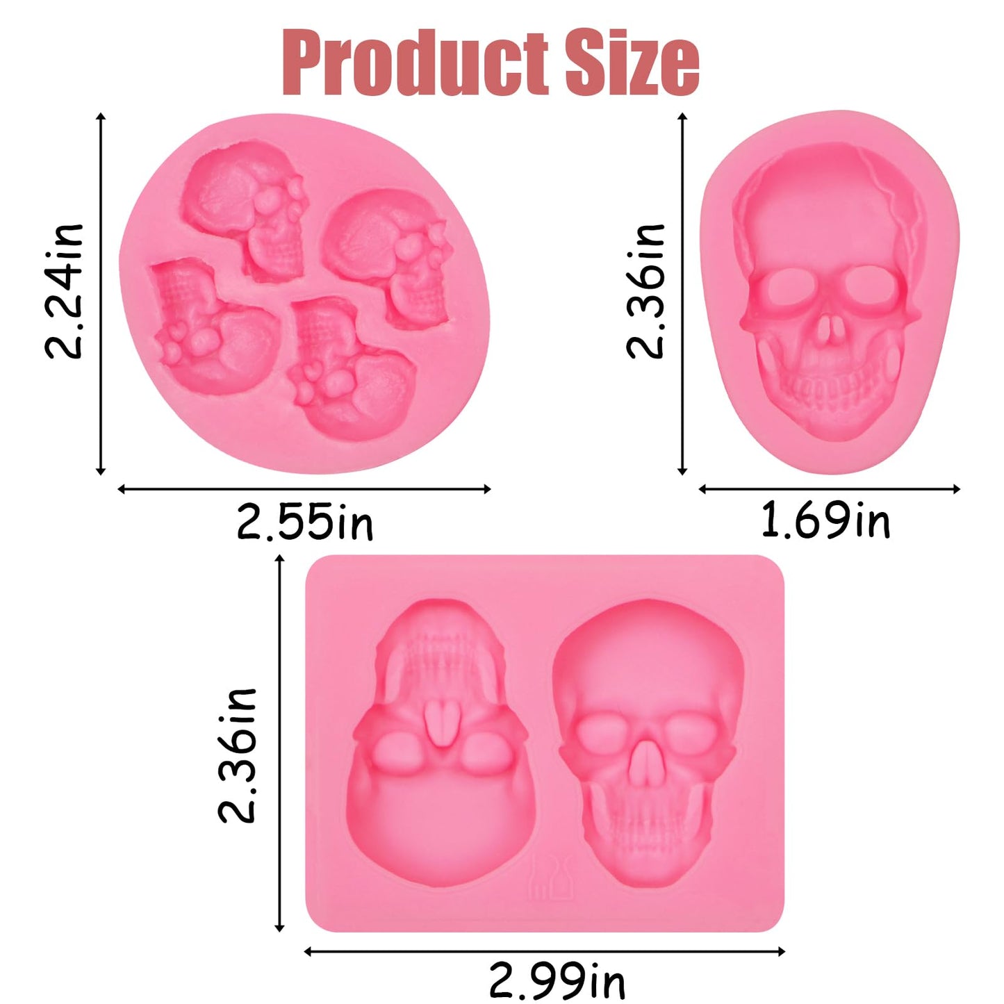 3D Skeleton Skull Halloween Silicone Fondant Molds 3 Pcs, Halloween Party Chocolate Candy Clay Moulds for for Cake Decoration Sugar Cupcake Topper Cake Pop Popsicle Polymer Clay Crafts