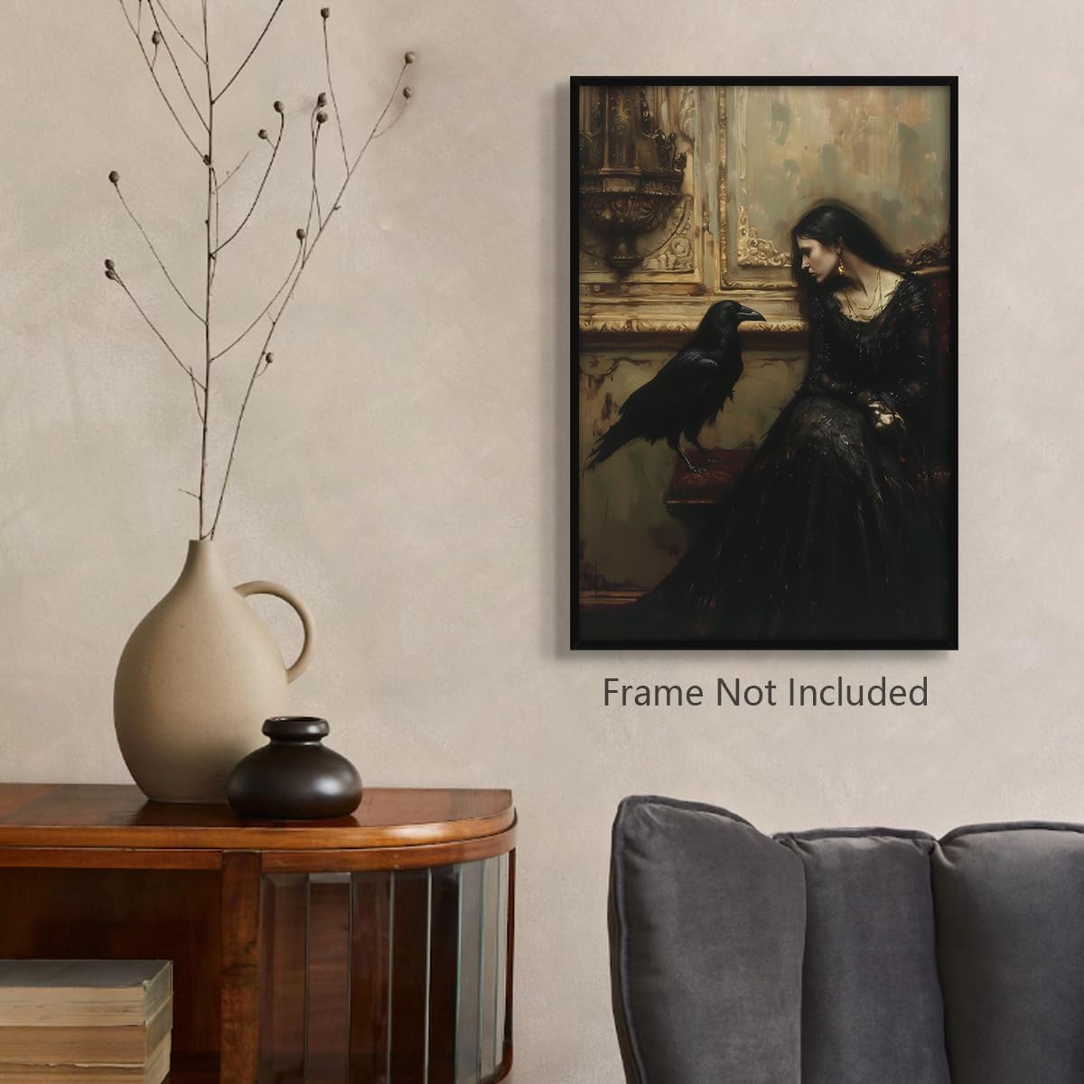 xbsifyiooa Goth Crow Women Goth Print Gothic Princess Canvas Wall Art Raven Poster Victorian Dark Academia Paintings Moody Victorian Romance Art Halloween Picture 8x12in Unframed