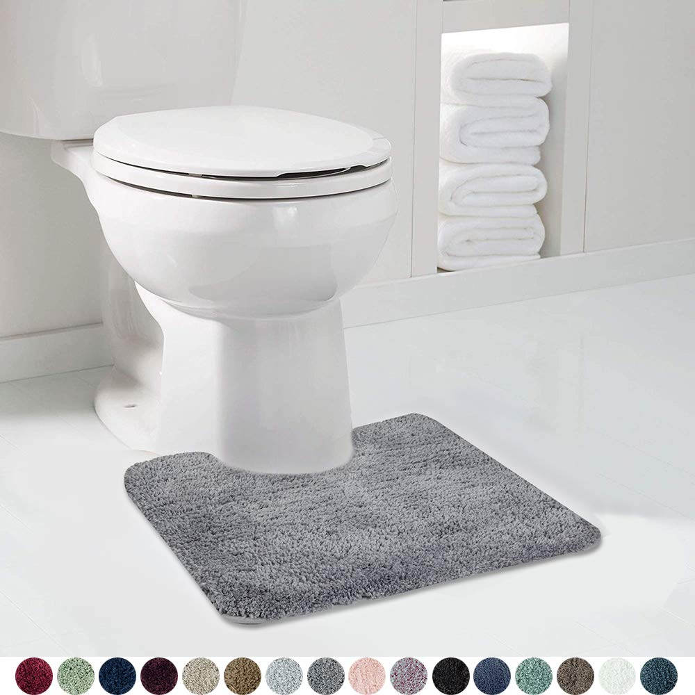 Walensee Shaggy 2 Piece Bath Rug Sets (Grey) 20 x 24 Non Slip, U Shape Contour Rug & 20 x 32, Machine Wash/Dry Plush Absorbent Bath Mats for Bathroom