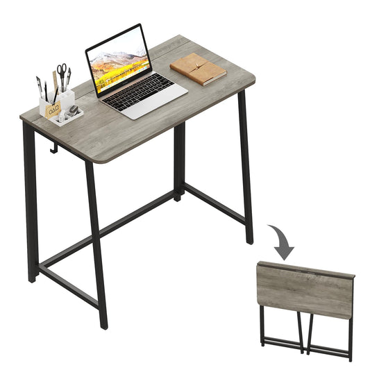 WOHOMO Folding Desk, Small Foldable Desk 31.5" for Small Spaces, Space Saving Computer Table Writing Workstation for Home Office, Easy Assembly, Gray-Wash