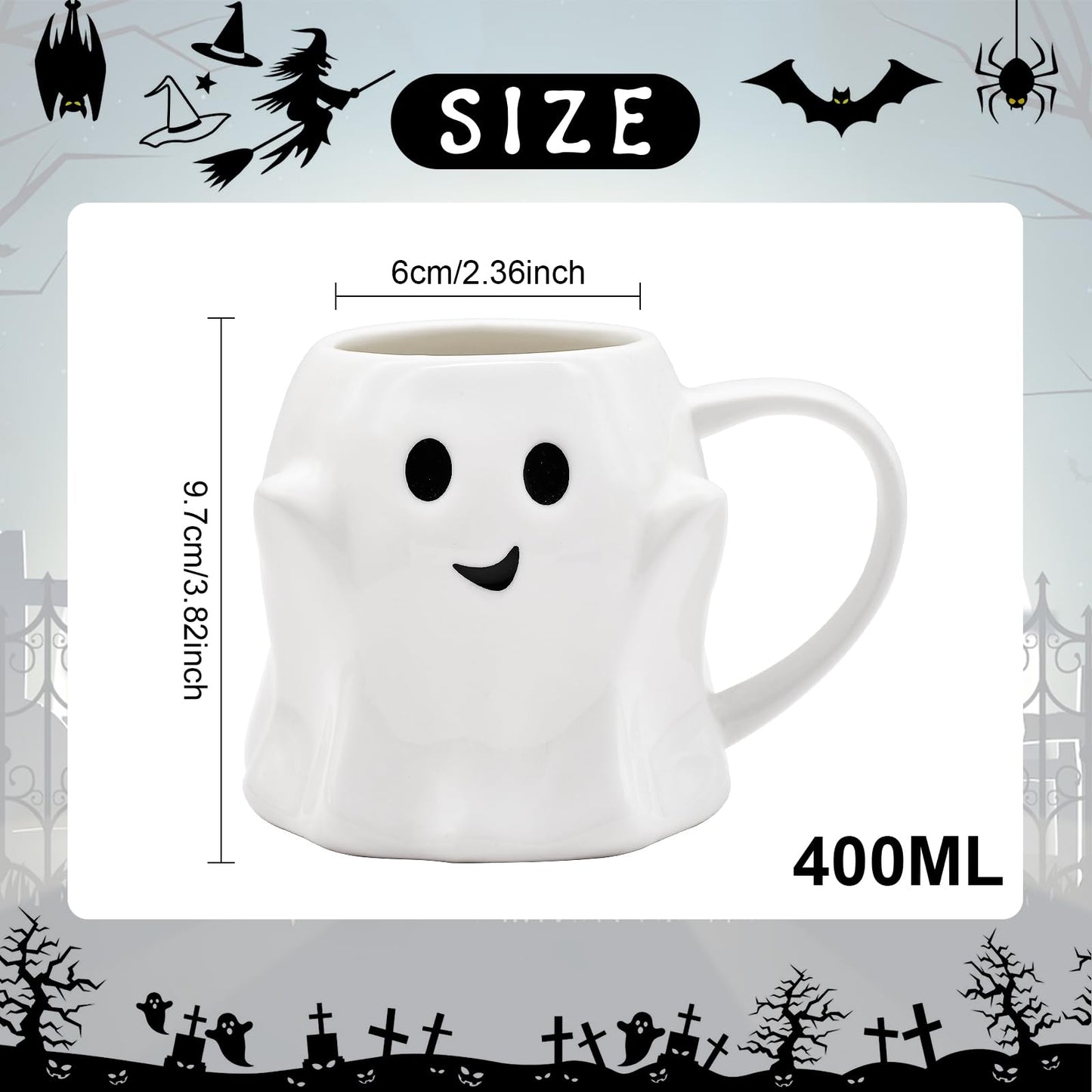 14 oz Halloween Ghost Coffee Mug - Cute Ceramic Ghost Pattern Ghostface Mug Coffee Cup Halloween Accessories Birthday Gifts for Kids Adult (white)
