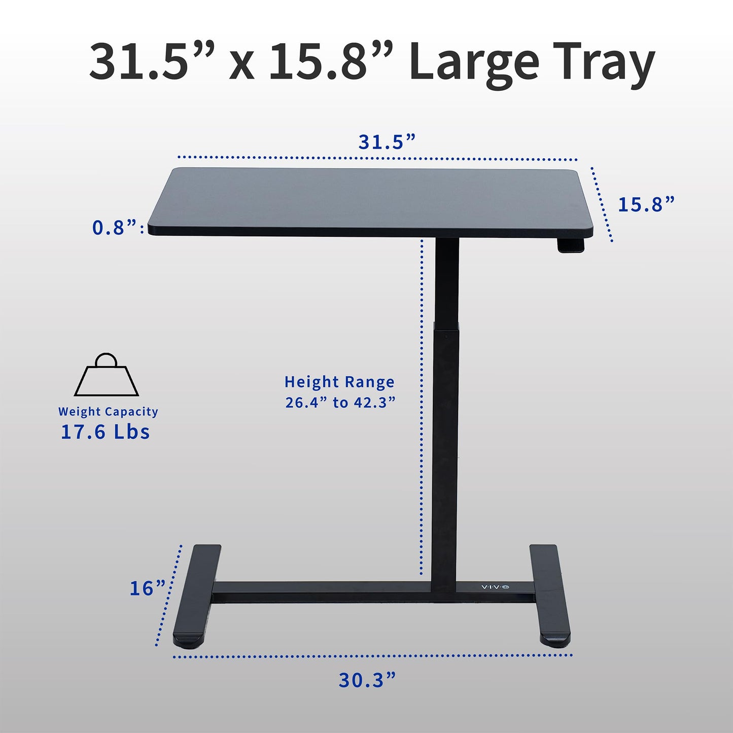 VIVO Mobile 32 x 16 inch Over Couch Laptop Table, Height Adjustable Bedside Desk for Recliner, Black, CART-V02L