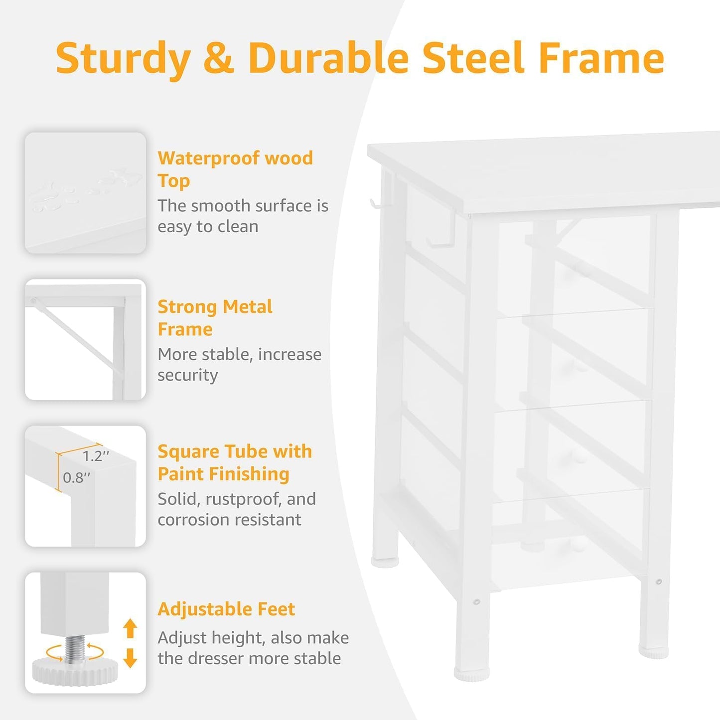 White Computer Desk with Drawers on Both Sides for Home Office, 55 inch Girls Teens Desks with Storage Writing Study Table for Bedroom, Makeup Vanity Desks Without Mirror,8 Fabric Drawer