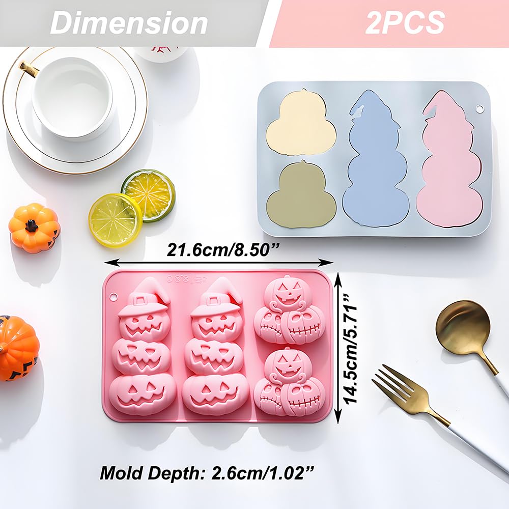 2 Pack Pumpkin Chocolate Molds 2 Different Shapes Pumpkin Silicone Molds for Aromatherapy Candles Chocolate Candy Gummy Crayon Soap Cake Cupcake Topper Decorations for Halloween Harvest Party Props