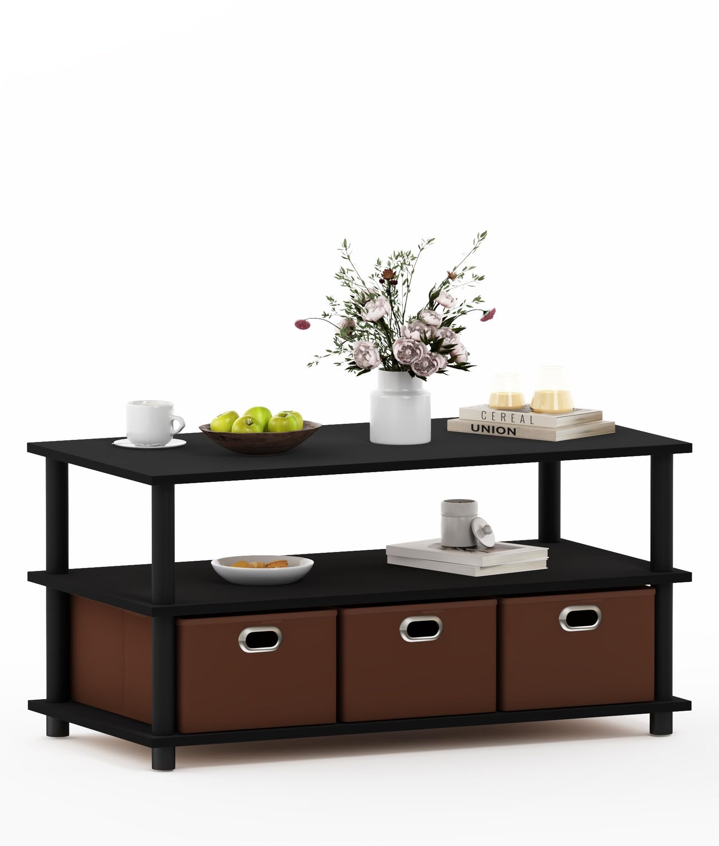 VPSMAT Coffee Table for Living Room, Wood Center Table with Storage Shelf and 3 Drawers for Living Room Apartment Home Office Black/Brown