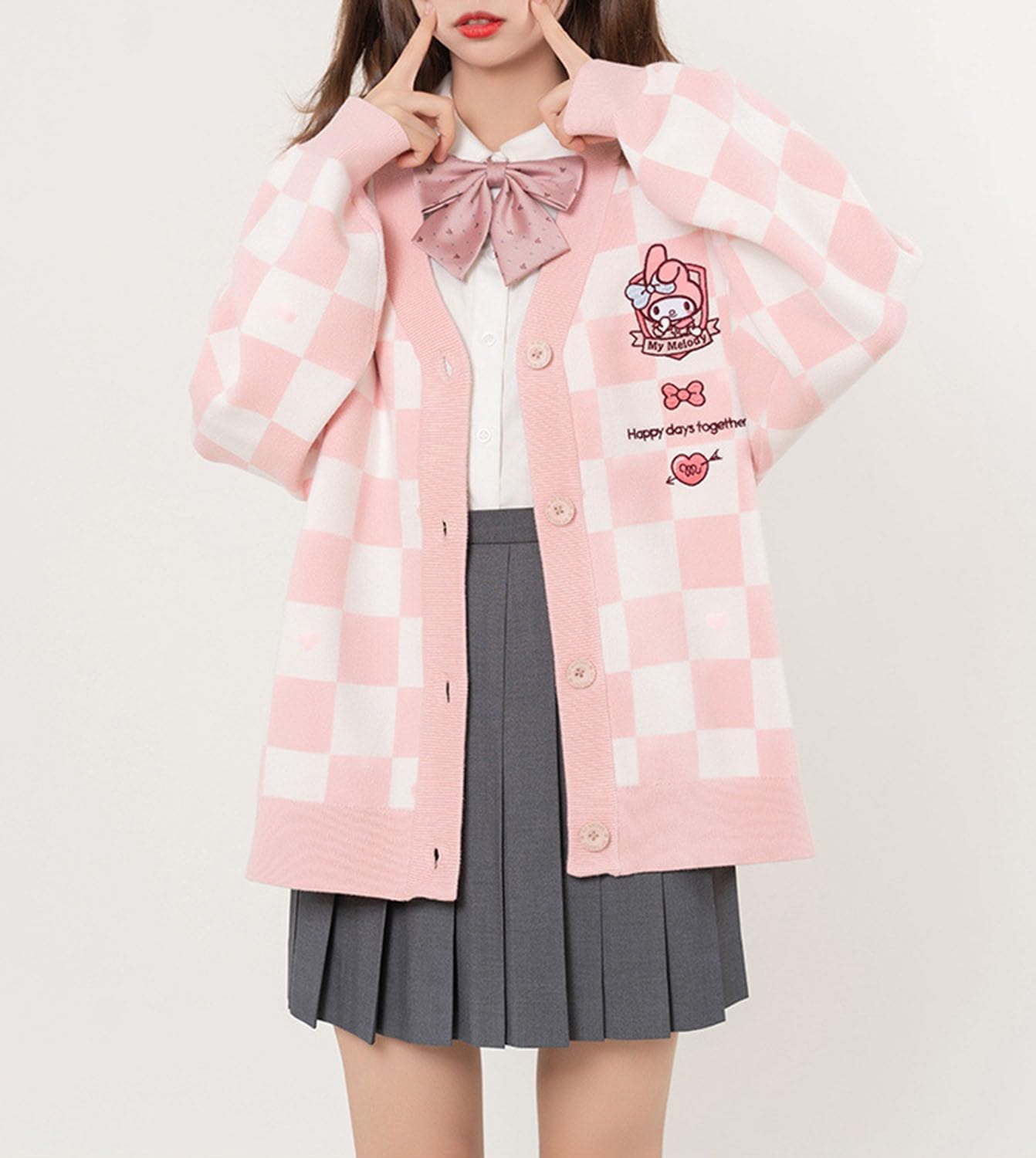 WANHONGYUE Cardigan Sweaters for Women Girls Long Sleeve Open Front Knit Cardigans JK School Uniform Pink S