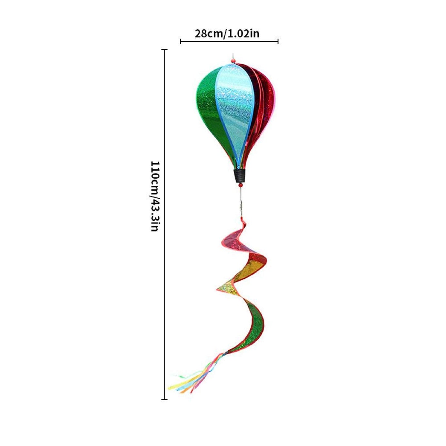 2Pcs Hot Air Balloon Wind Spinner Rainbow Whirl Hanging Ornament Spinning Balloon Windmill Toy Set for Outdoor Garden Patio Yard Home Decoration