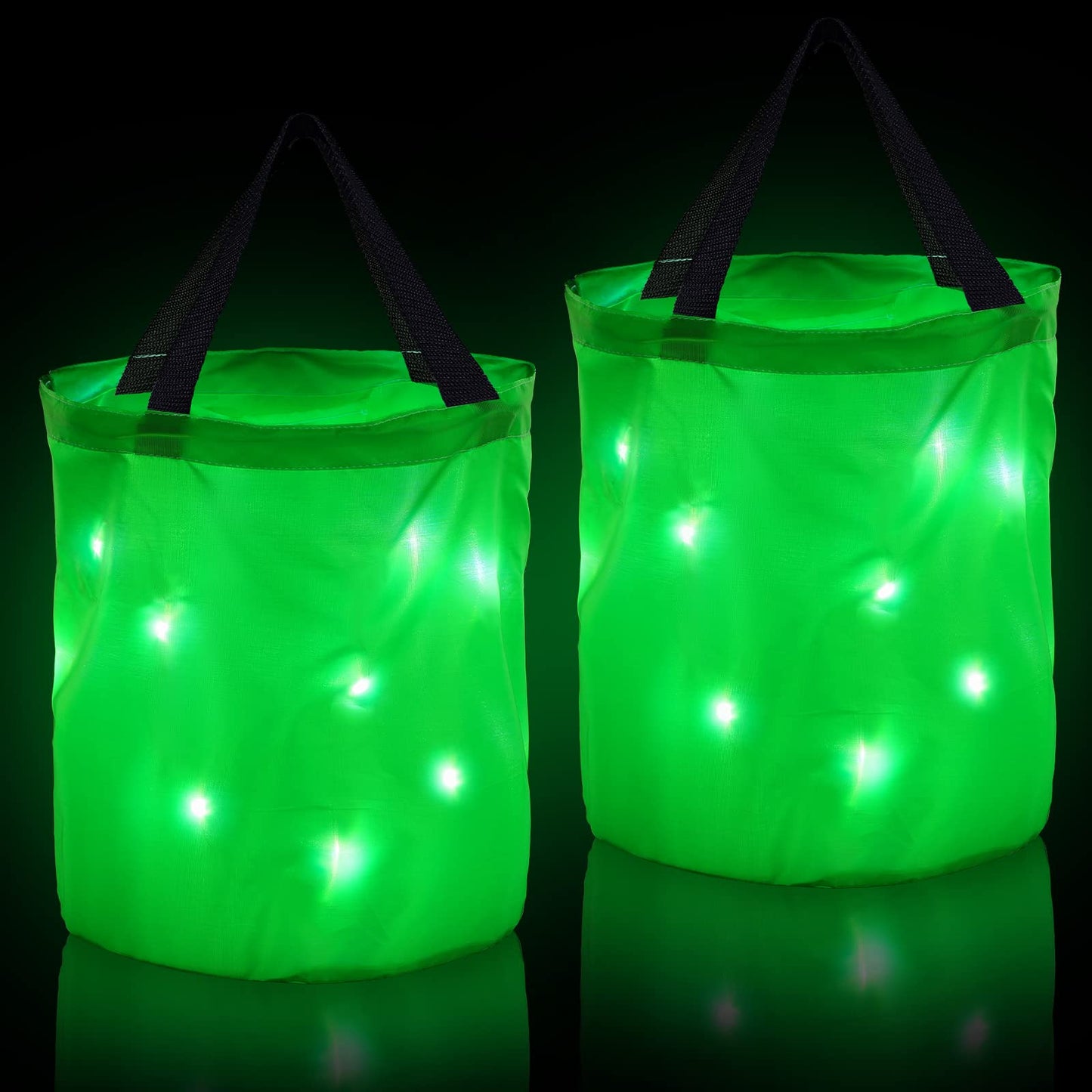 2 Pieces LED Light Halloween Candy Bags Light Up Halloween Party Bags Multipurpose Reusable Halloween Bucket Trick or Treat Bags for Halloween(Green)