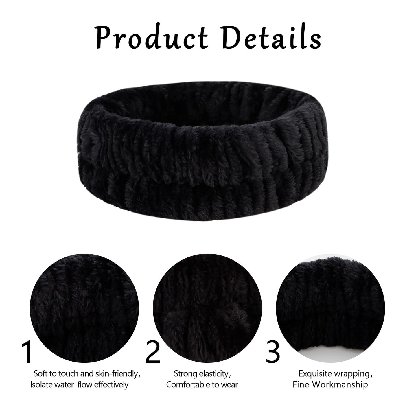 YARIEW Spa Set - 3 Makeup Facial Headbands and 6 Terry Cloth Wrist Bands for Women and Girls (Black)