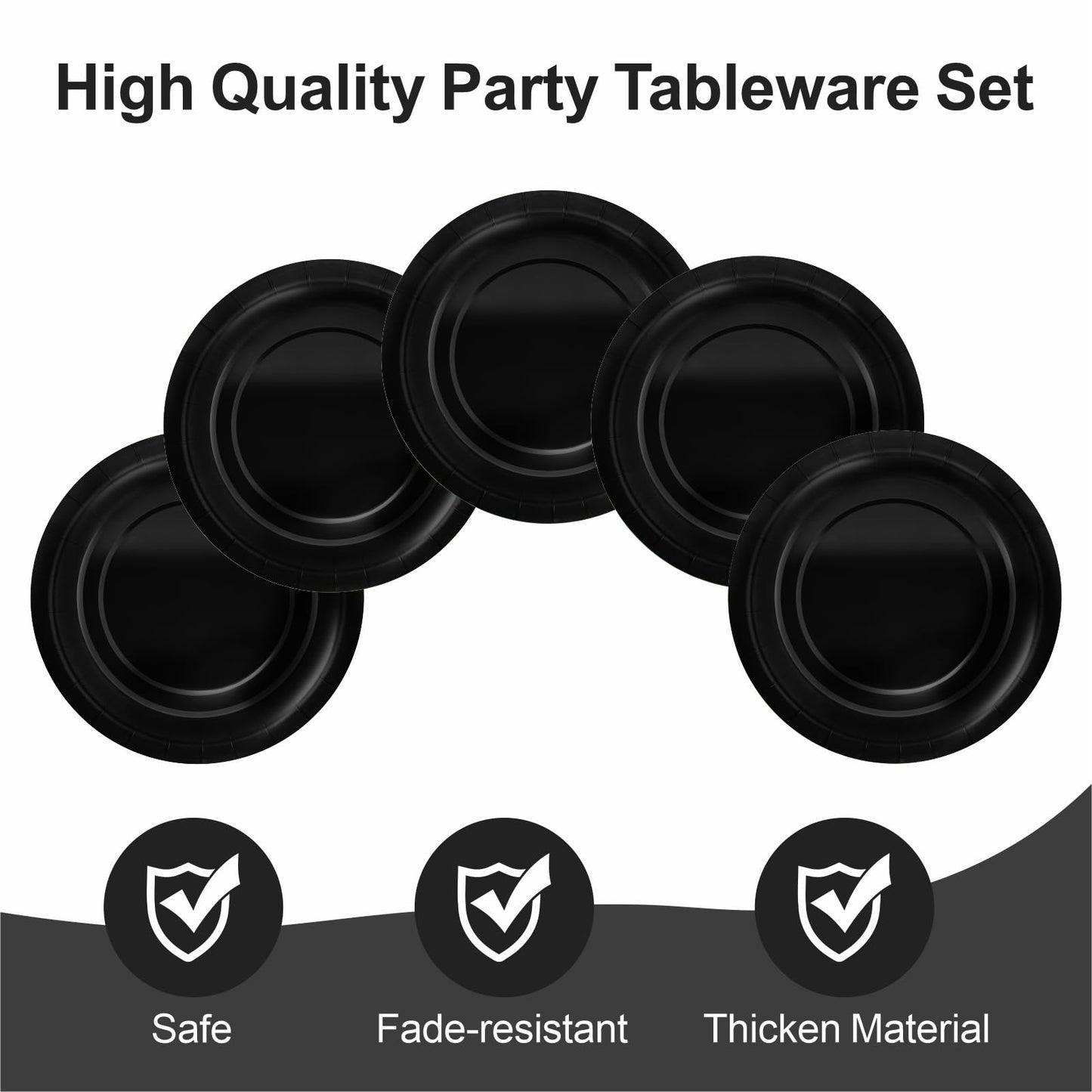 40Pcs Disposable Paper Plates Black,Including 20pcs 9" and 20pcs 7" Plates,Strong and Sturdy Disposable Plates for Party, Dinner, Holiday, Picnic,Birthday Party, Dinner Table, Wedding
