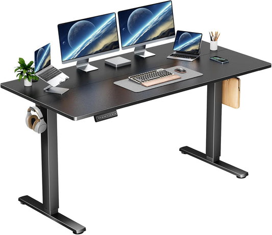 Whitmor Electric Standing Desk - 48 x 24 Inch Height Adjustable Computer Desk, Sit to Stand Home Office Table with Splice Board, 2 Hooks & Wire Hole, Black