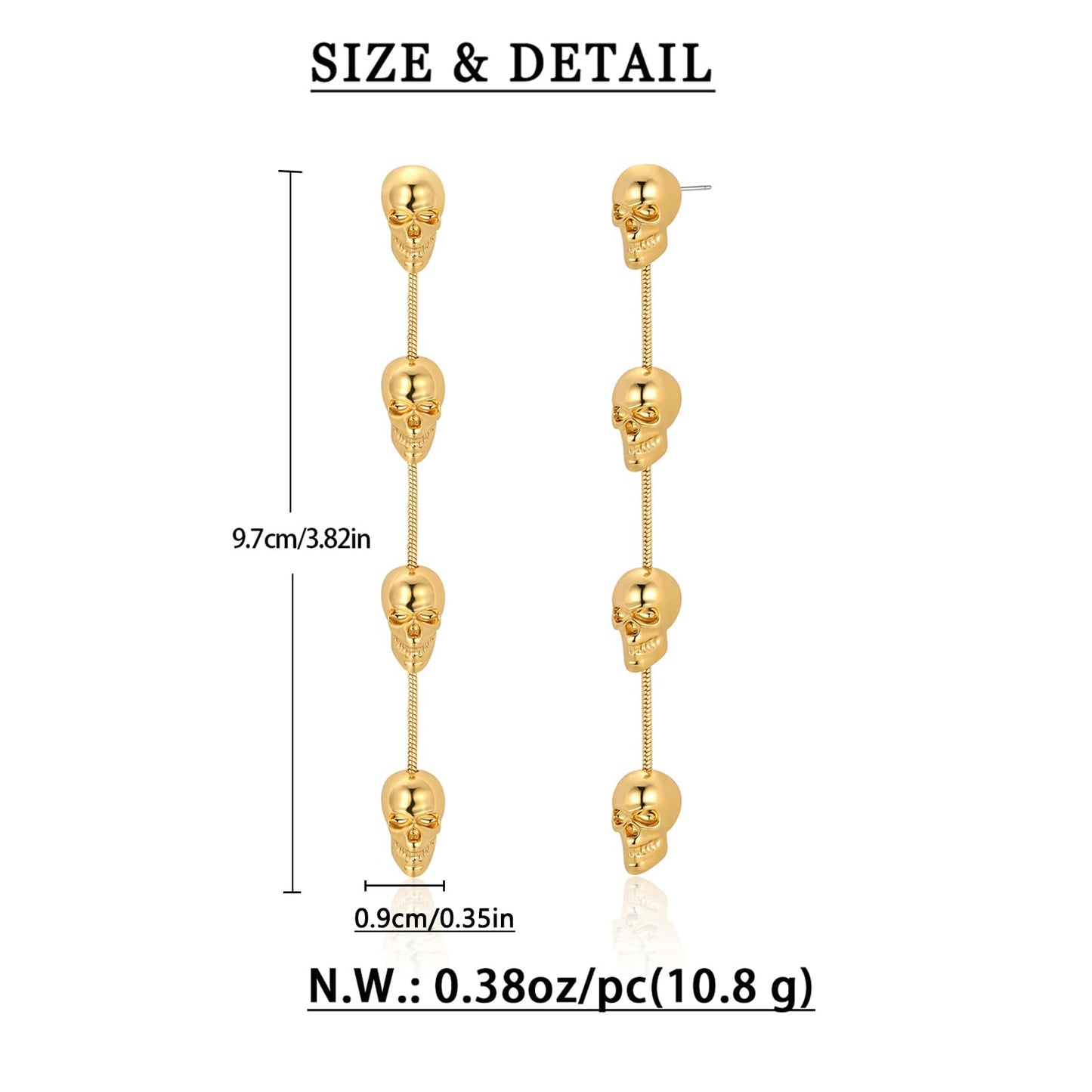 WOWORAMA Skull Halloween Earrings for Women Gold Spooky Skulls Earrings Gothic Skeleton Dangle Earring Halloween Jewelry - Gold Skull Dangling