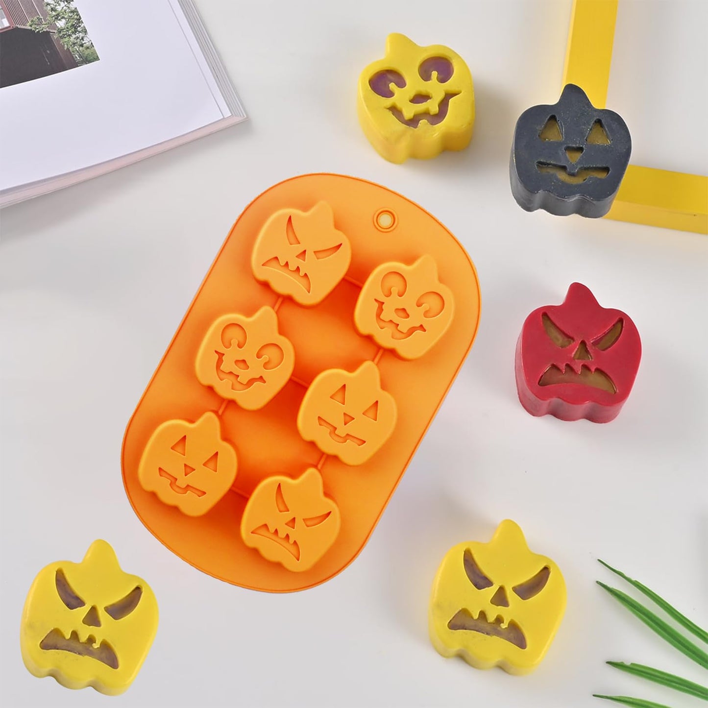 3Pcs LEBERY Halloween Silicone Molds Ghost Pumpkin Skulls Witch Hat Silicone Mold, Non-Stick Halloween Candy Mold Chocolate Cake Cupcake Jelly Ice Cube Baking Crayon Melt Biscuits Fondant Moulds