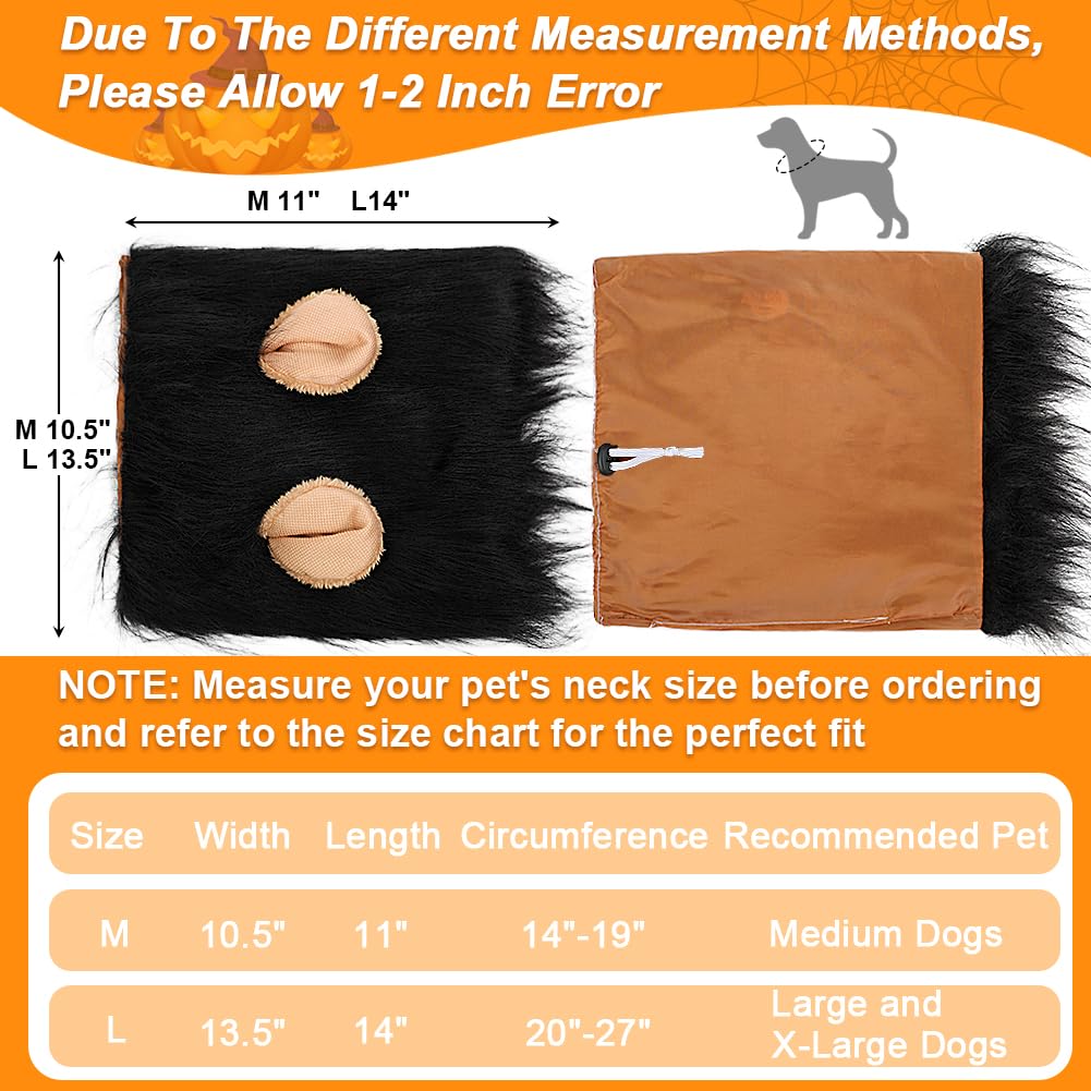 Vivifying Lion Mane (Black) for Medium & Large Dogs - Adjustable Pet Costume with Faux Fur, 13.77in x 14.5in, Up to 27.55in Neck Girth, Halloween Dog Accessory