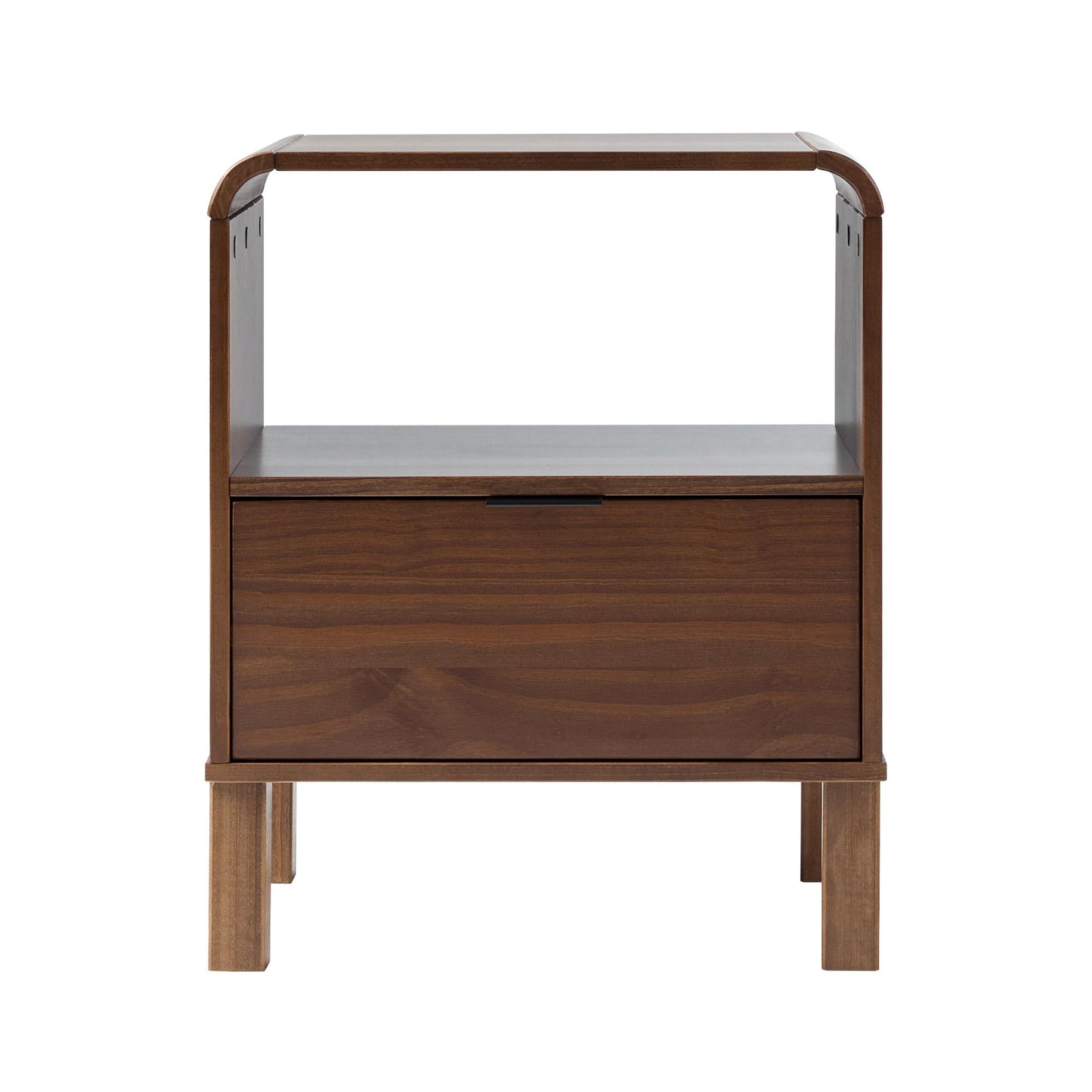 Walker Edison Modern Curved-Top Solid Wood 1-Drawer Nightstand with Open Cubby, 24 Inch, Brown