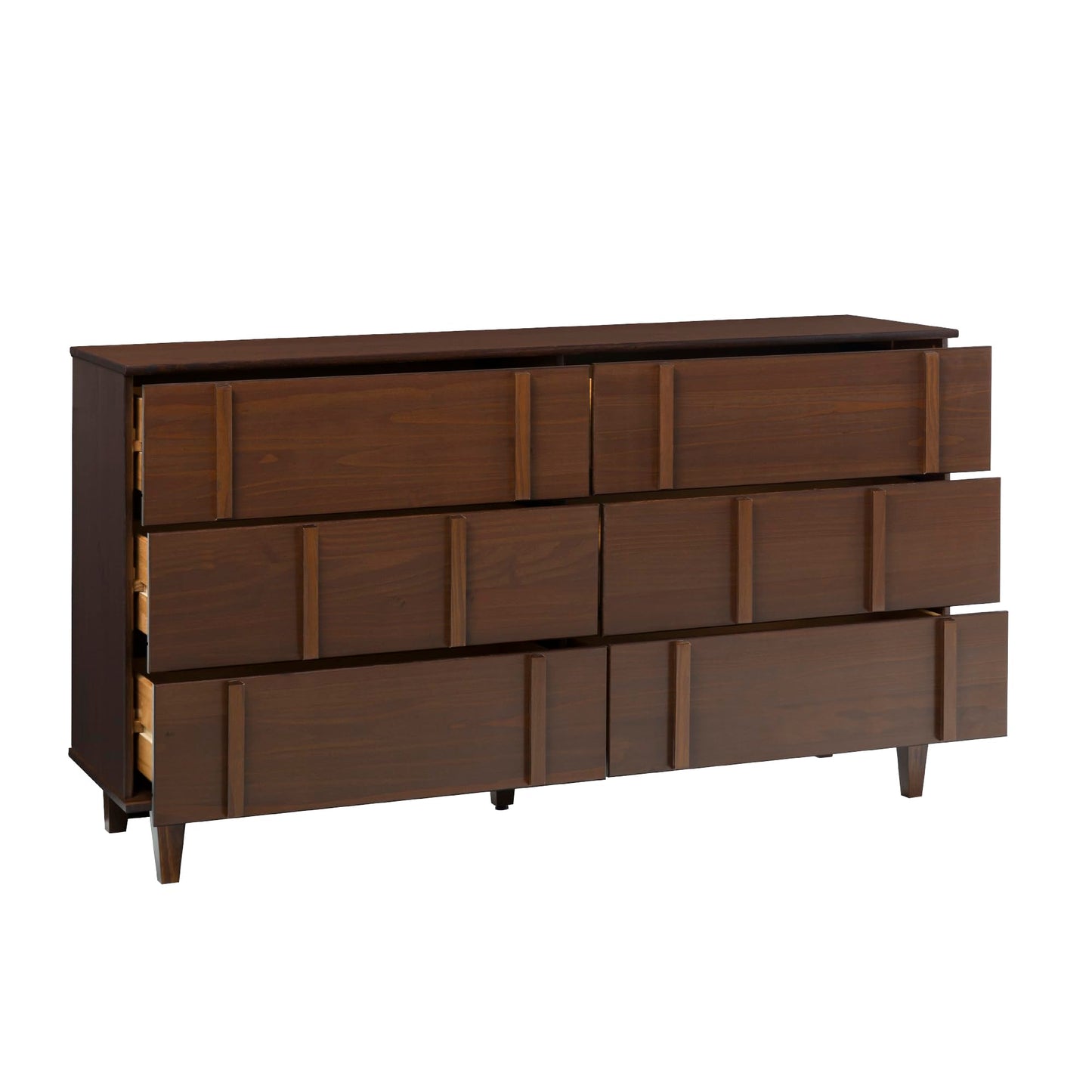 Walker Edison Contemporary Detailed 6-Drawer Solid Wood Dresser, 60 Inch, Walnut
