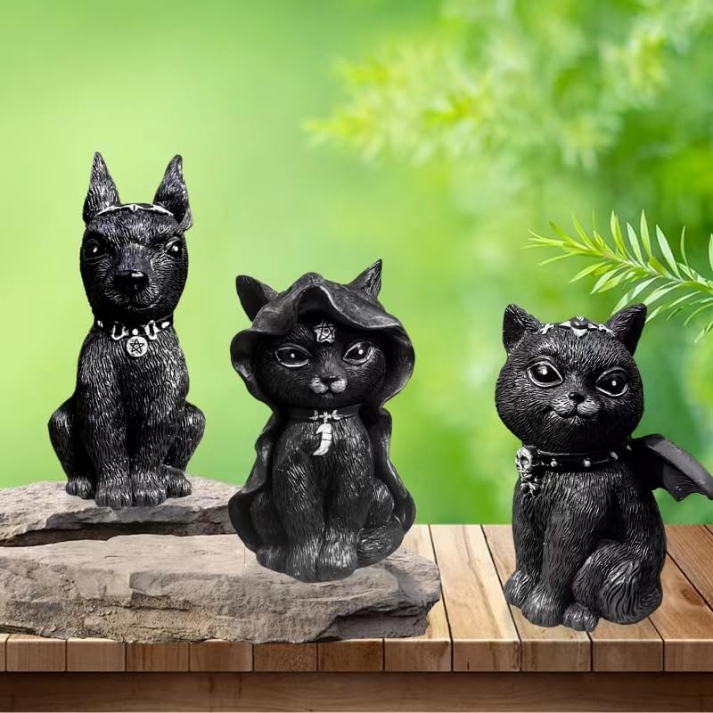 WISSLERMER 5 Sets of Halloween Resin Crafts, Home Decoration Ornaments, Cats, Dogs, Skeletons, Halloween Decoration Statues