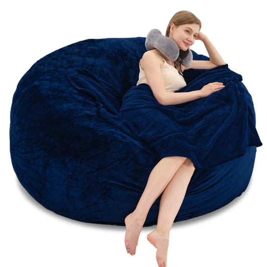 6FT Oversized Bean Bag，Bean Bag Chair with Filler Included，Foam Chairs for Adults，Memory Foam Bean Bag，Washable Soft Flannel, Suitable for Reading Leisure Chairs in Living Room.(Blue, 6FT)